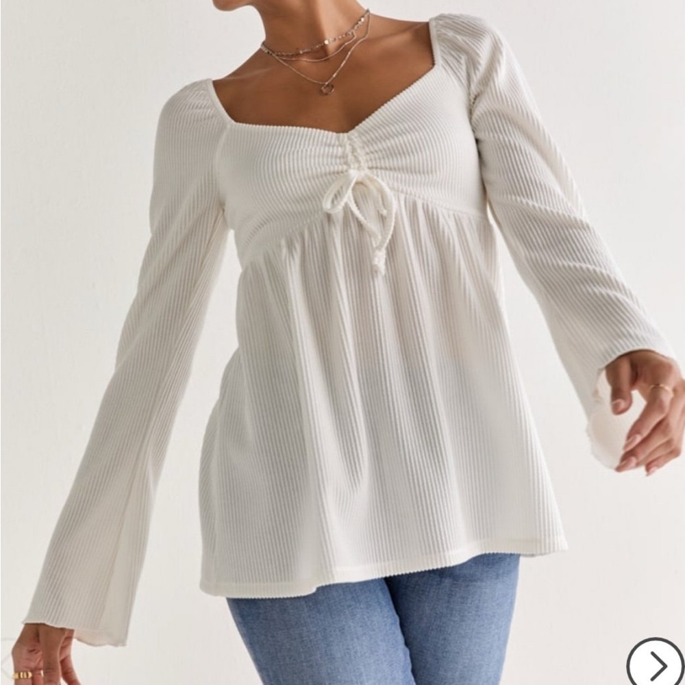 Dainty Cinched Front Rib Knit Blouse